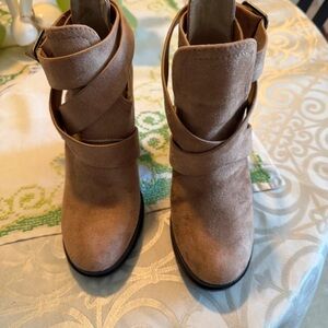 Seven Dials Tan Suede Wrap-Strap Ankle Booties